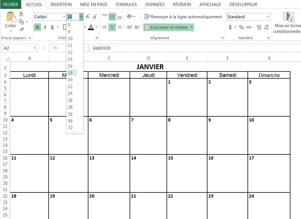 Créez un calendrier 2016 dans Excel (Modèle gratuit).