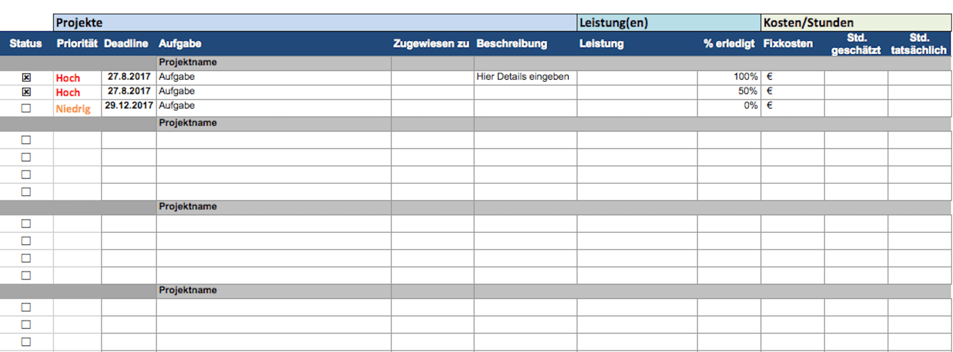 Kostenlose Excel Projektmanagement Vorlagen