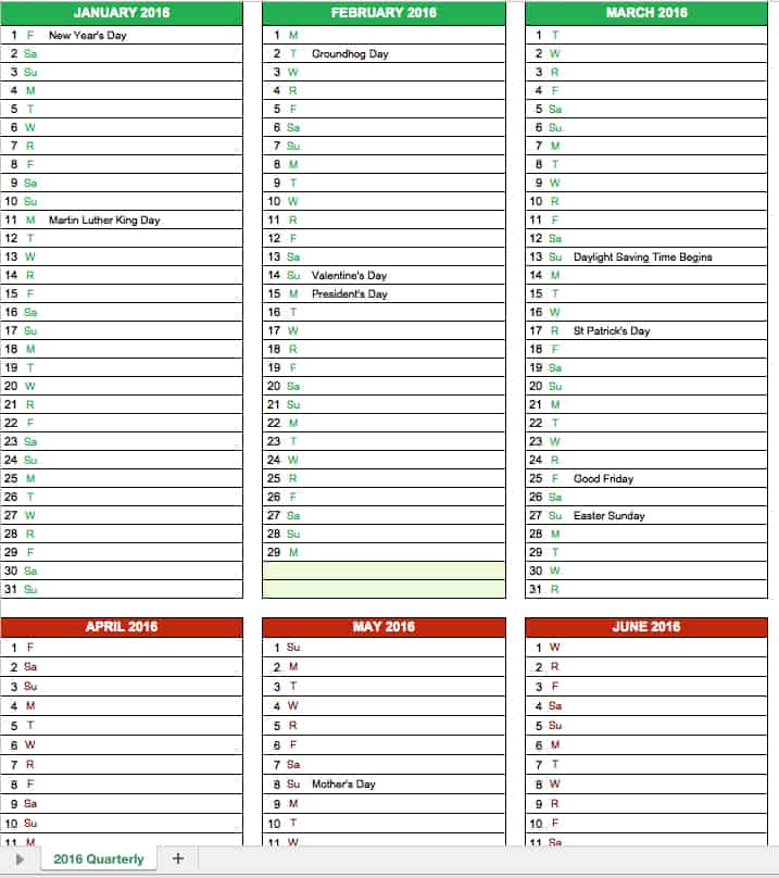 quarterly calendar template excel free programs utilities and apps