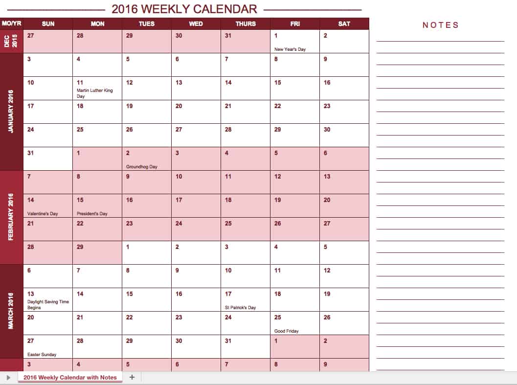 21 Luxury 2016 Year Planner With Week Numbers