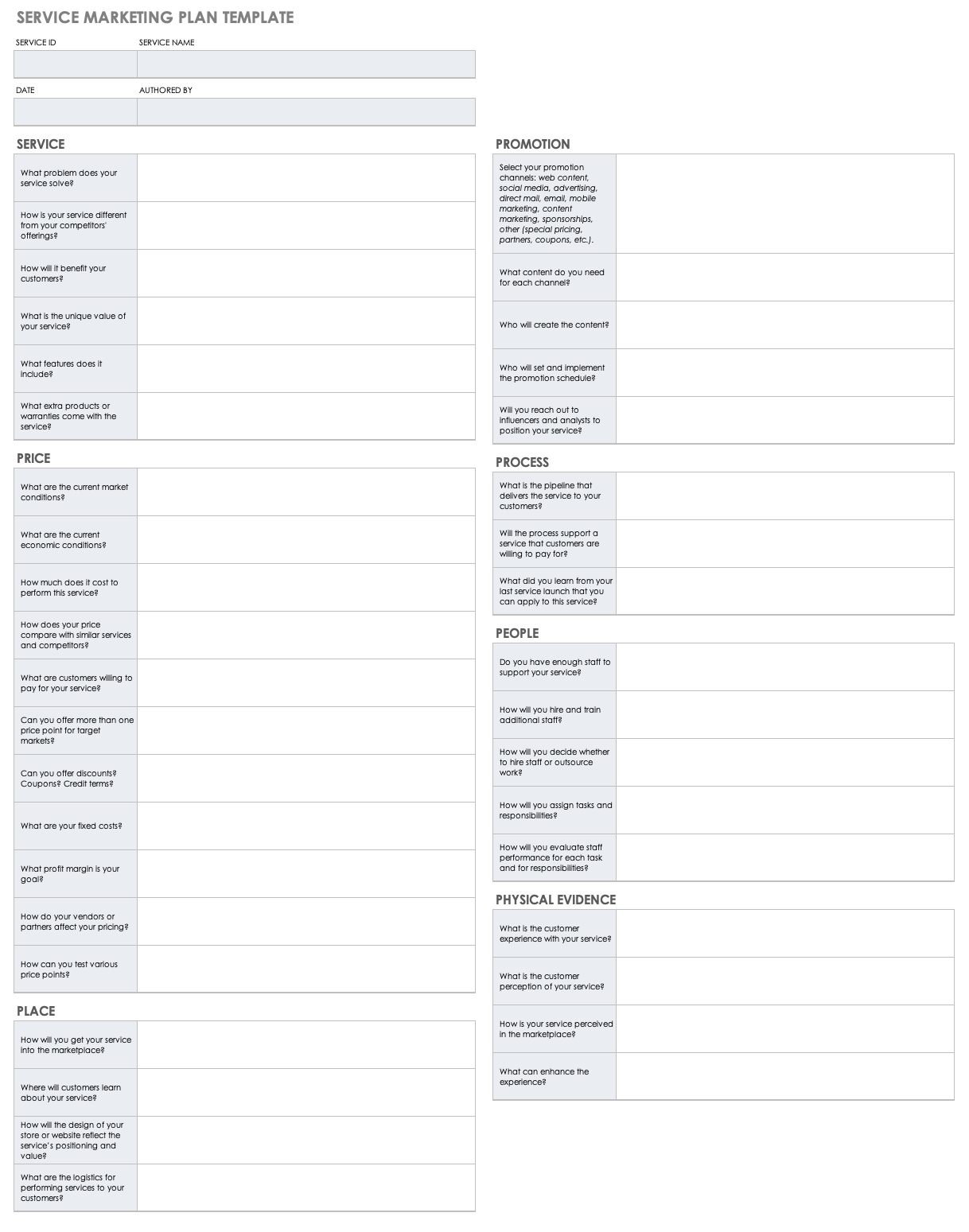 Service Marketing Plan Template