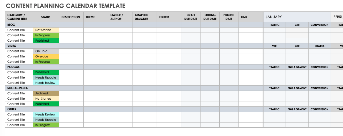 Content Planning Calendar Template