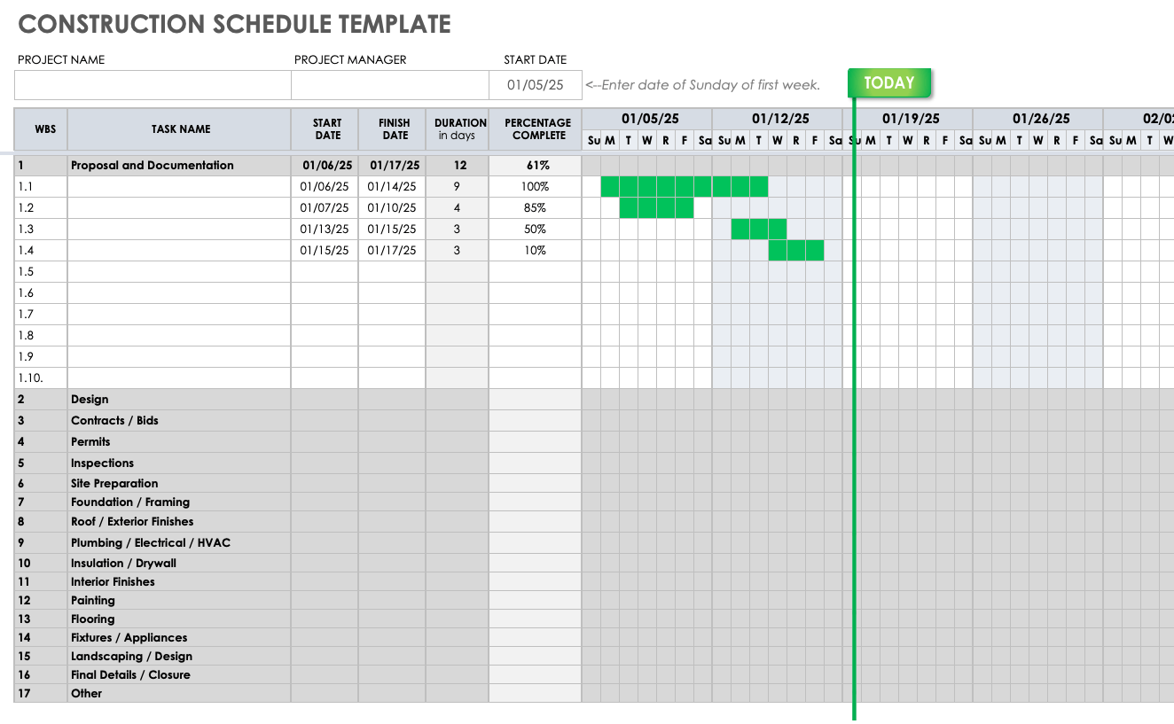 Construction Schedule Template