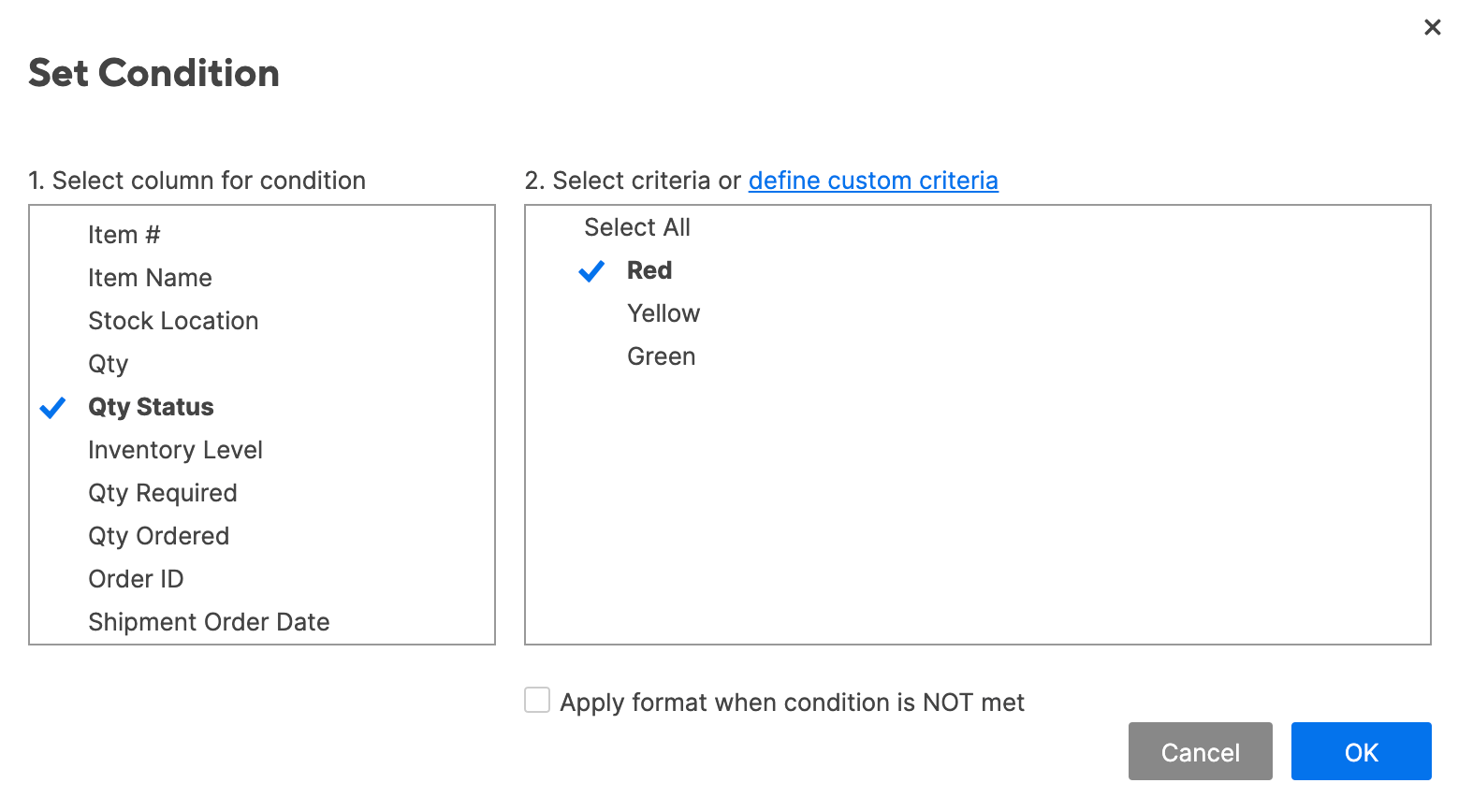 Quantity Status Red