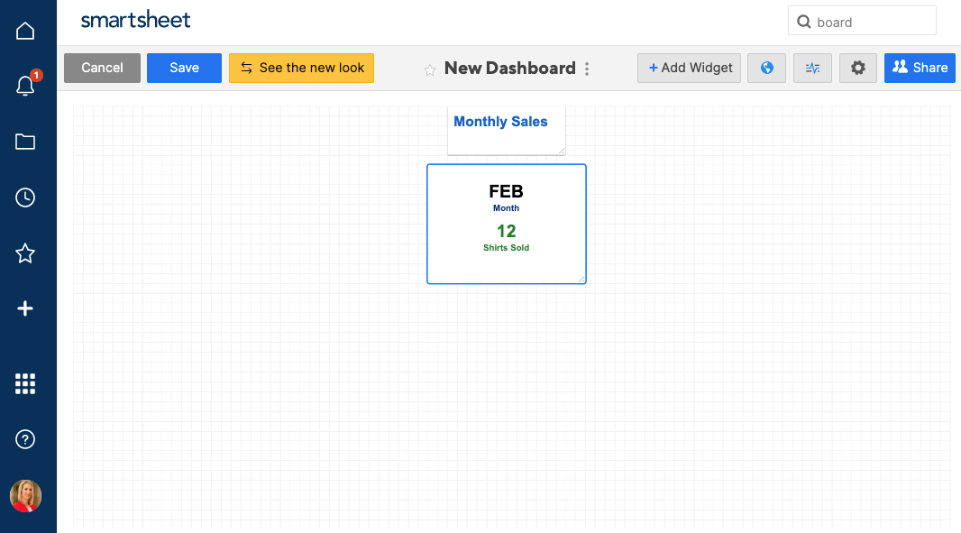 Metrics widget on Smartsheet dashboard