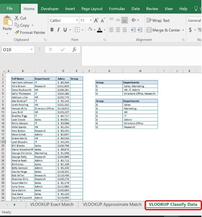 Vlookup Classify Data