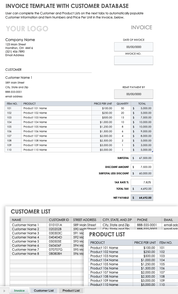 Invoice Template with Customer Database