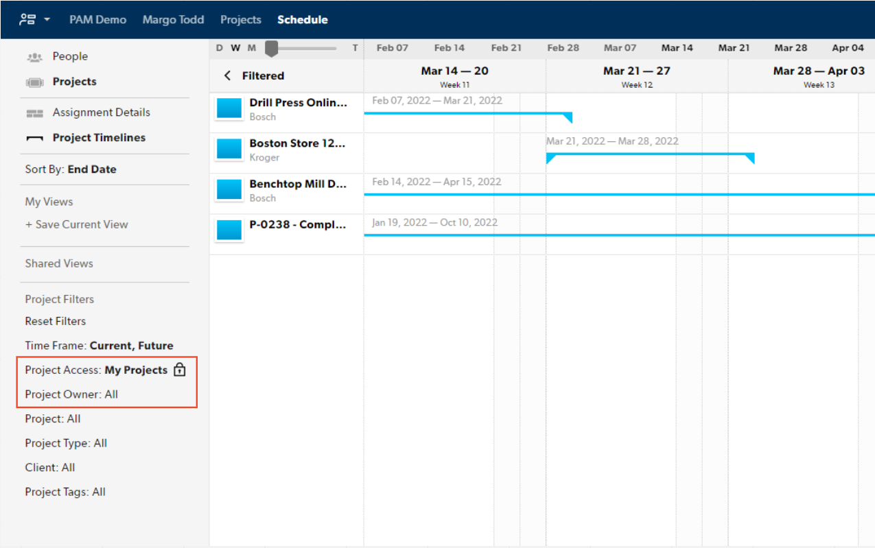 Screenshot Resource Management project access