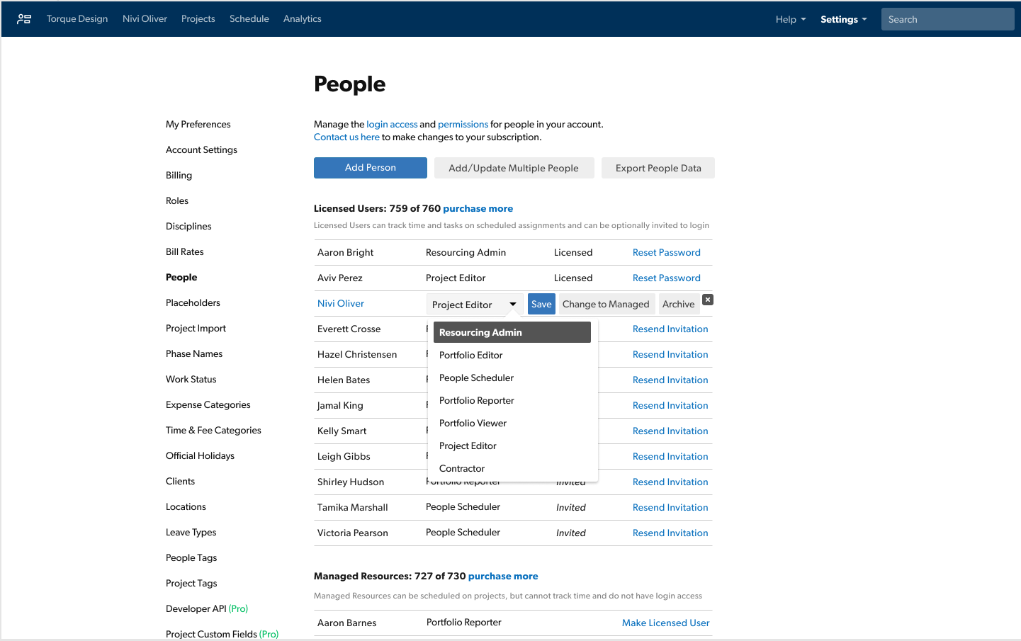 Screenshot Resource Management Permission levels