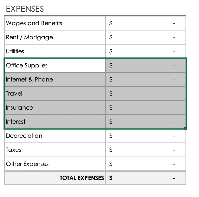 Expenses Delete Cells Highlight