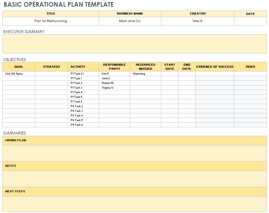 Basic Operational Plan Template