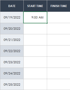 Timesheet Start Time