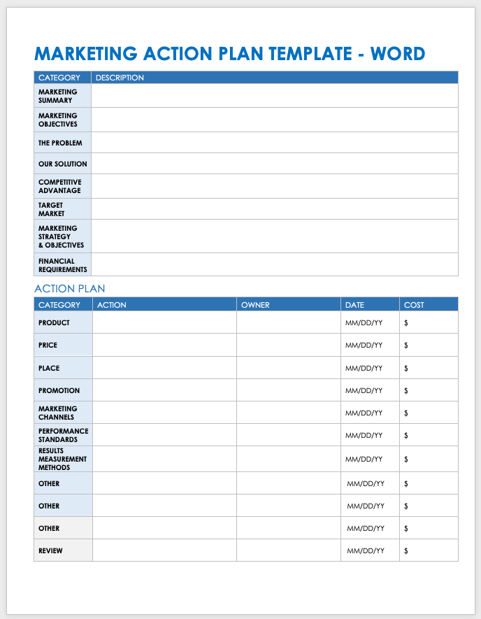 Marketing Action Plan Template