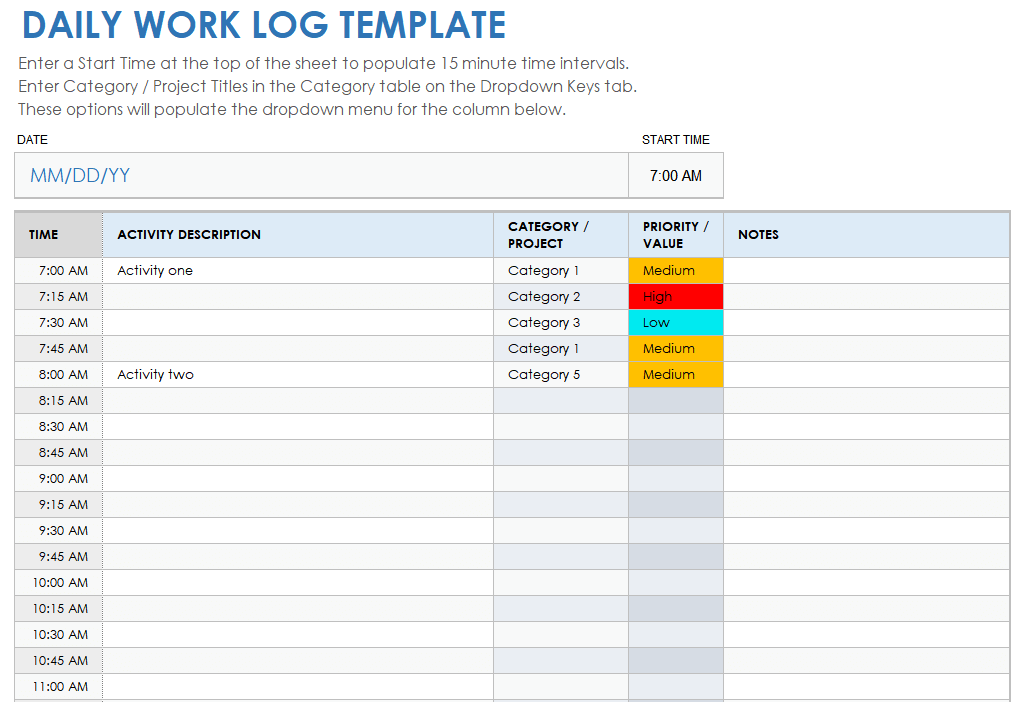 Daily Work Log Template