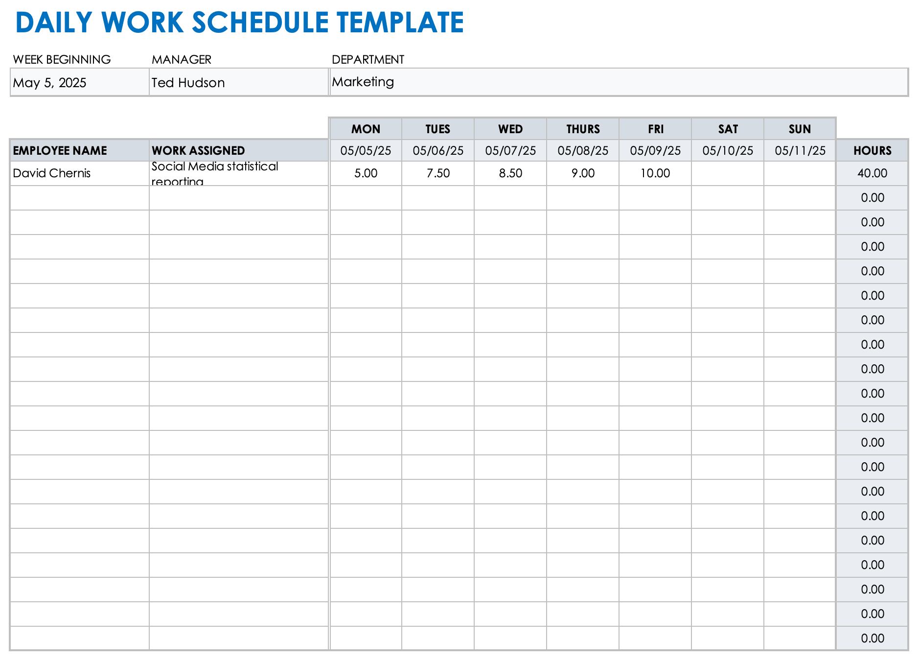 Daily Work Schedule Template