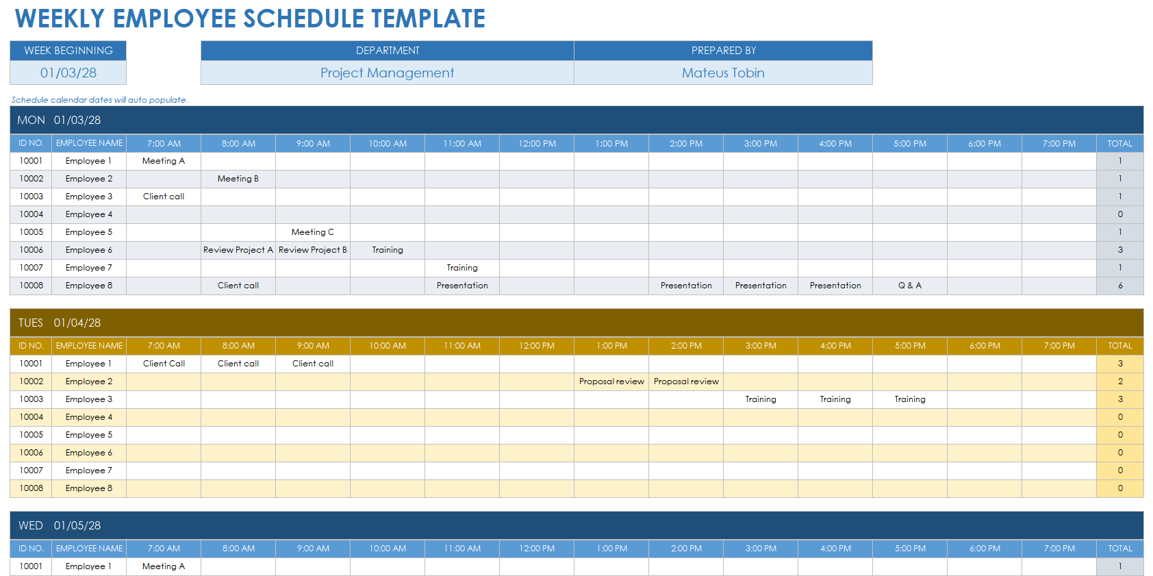 Weekly Employee Schedule Template