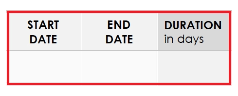 Project Plan duration in days