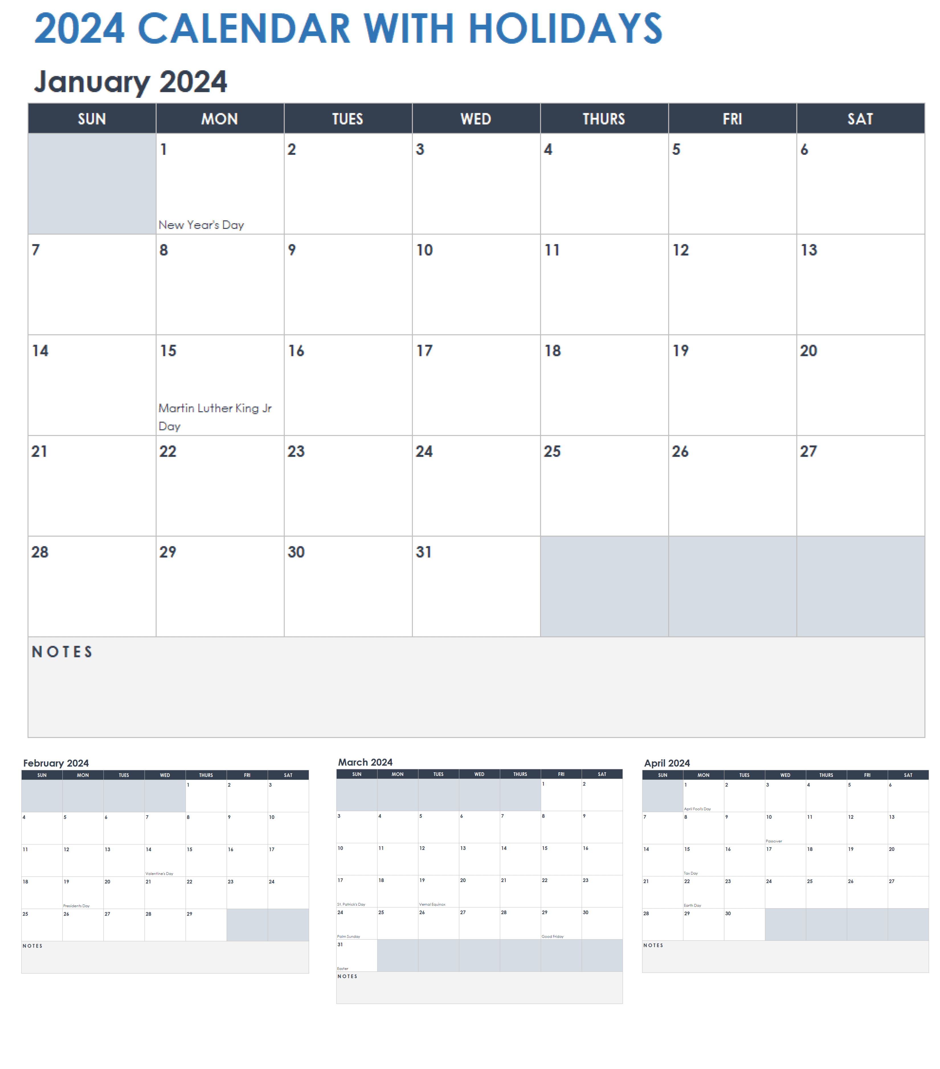 2024 Calendar with Holidays