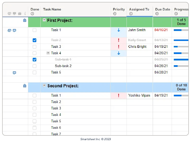 project task list template