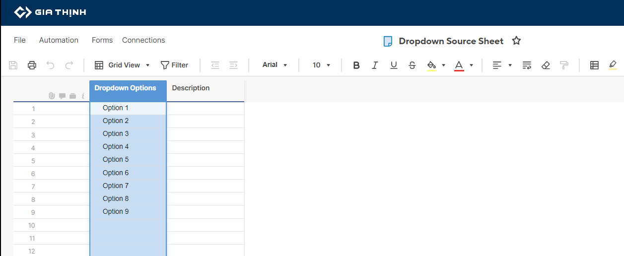 Source sheet column