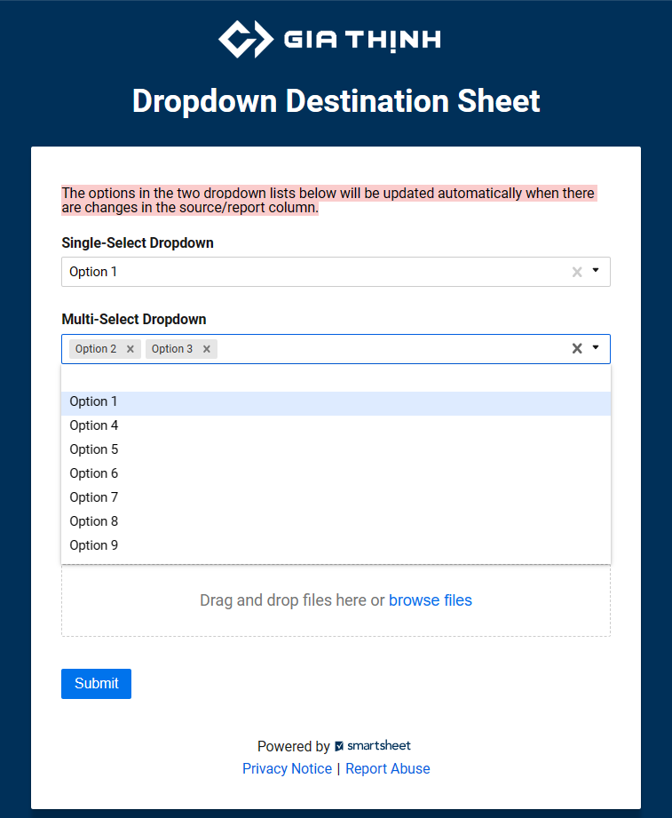 Dropdown list in form