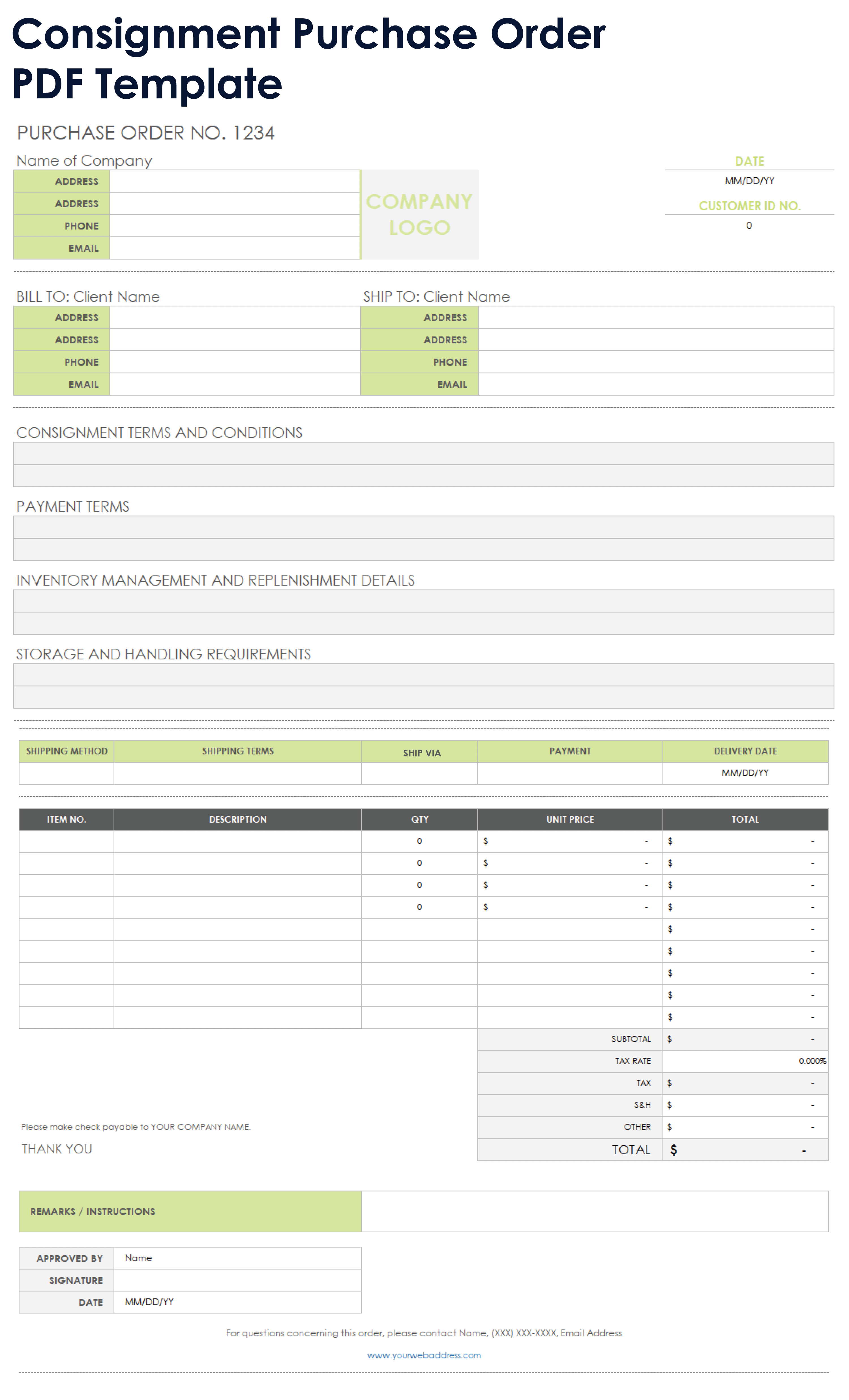 Consignment Purchase Order Template