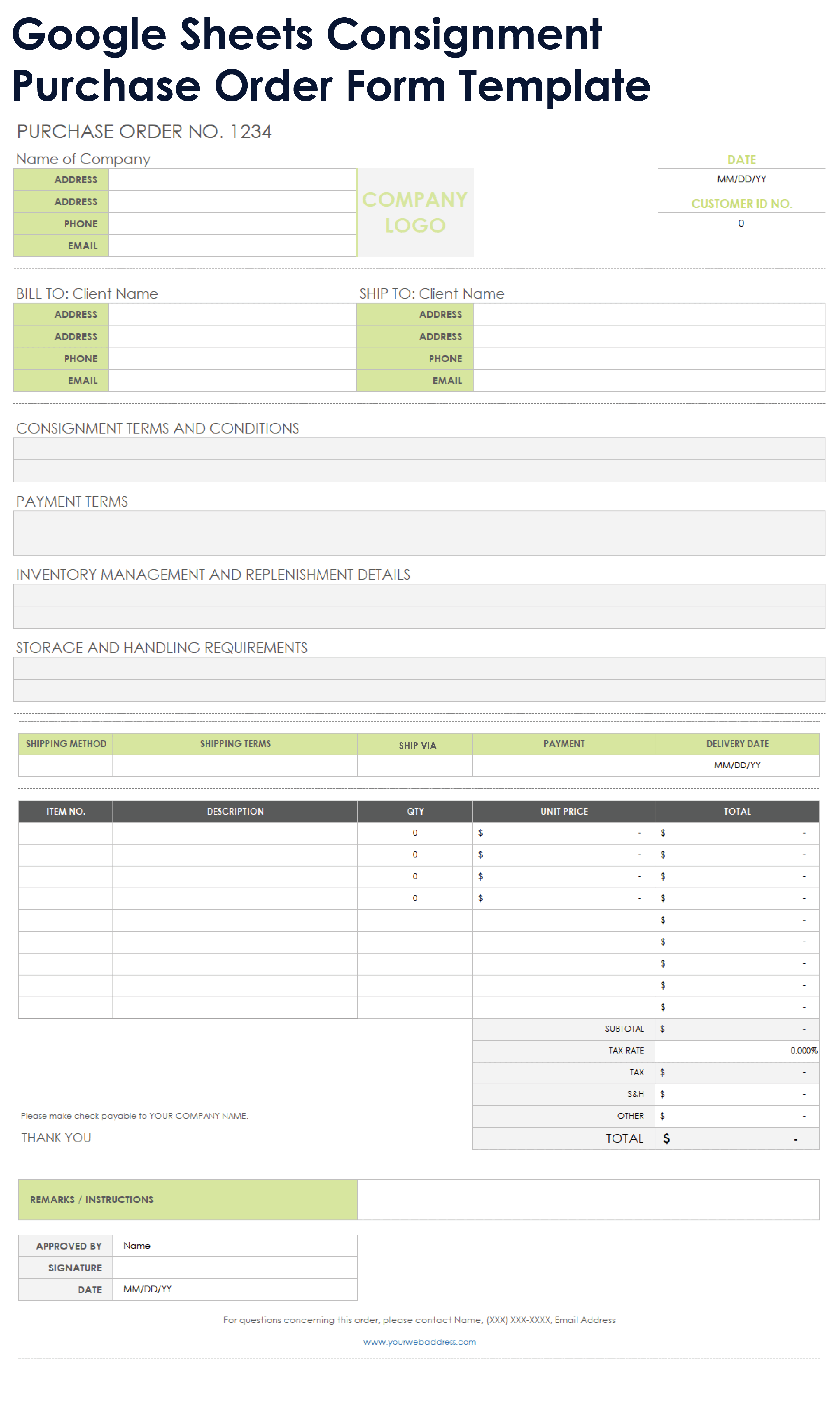 Google Sheets Consignment Purchase Order Template