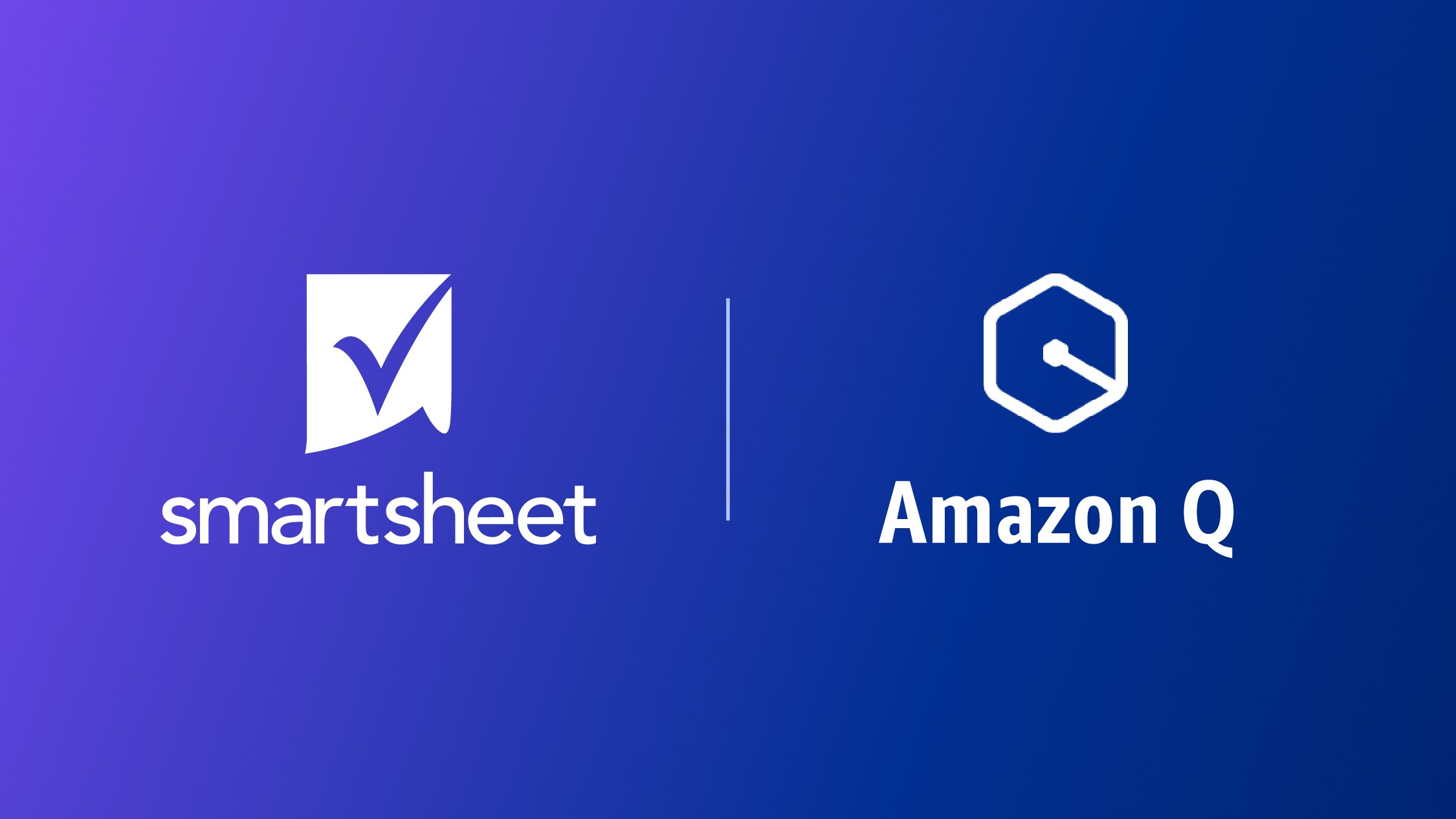 Smartsheet logo and Amazon Q logo on a purple background