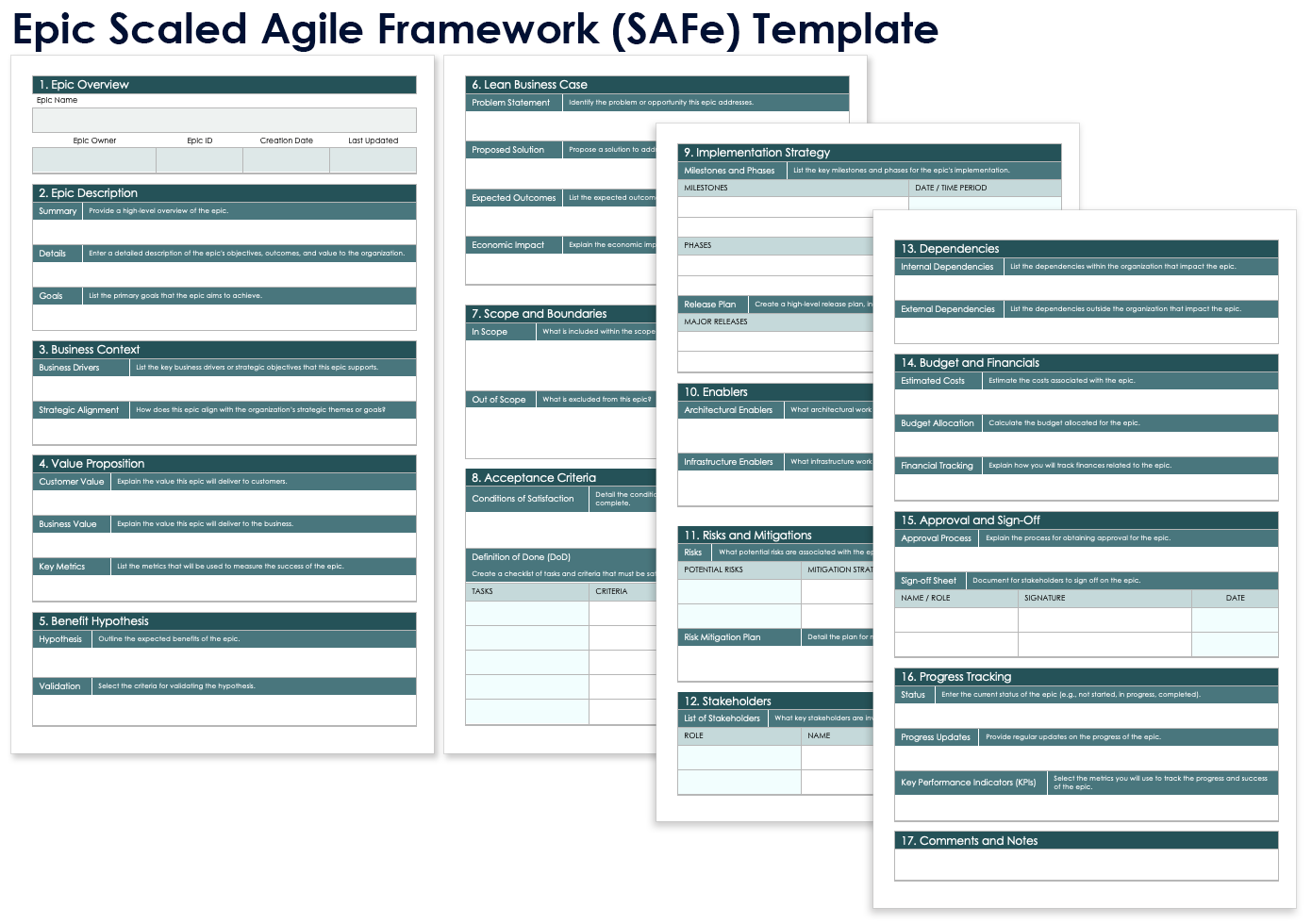 Epic Scaled Agile Framework SAFe Template