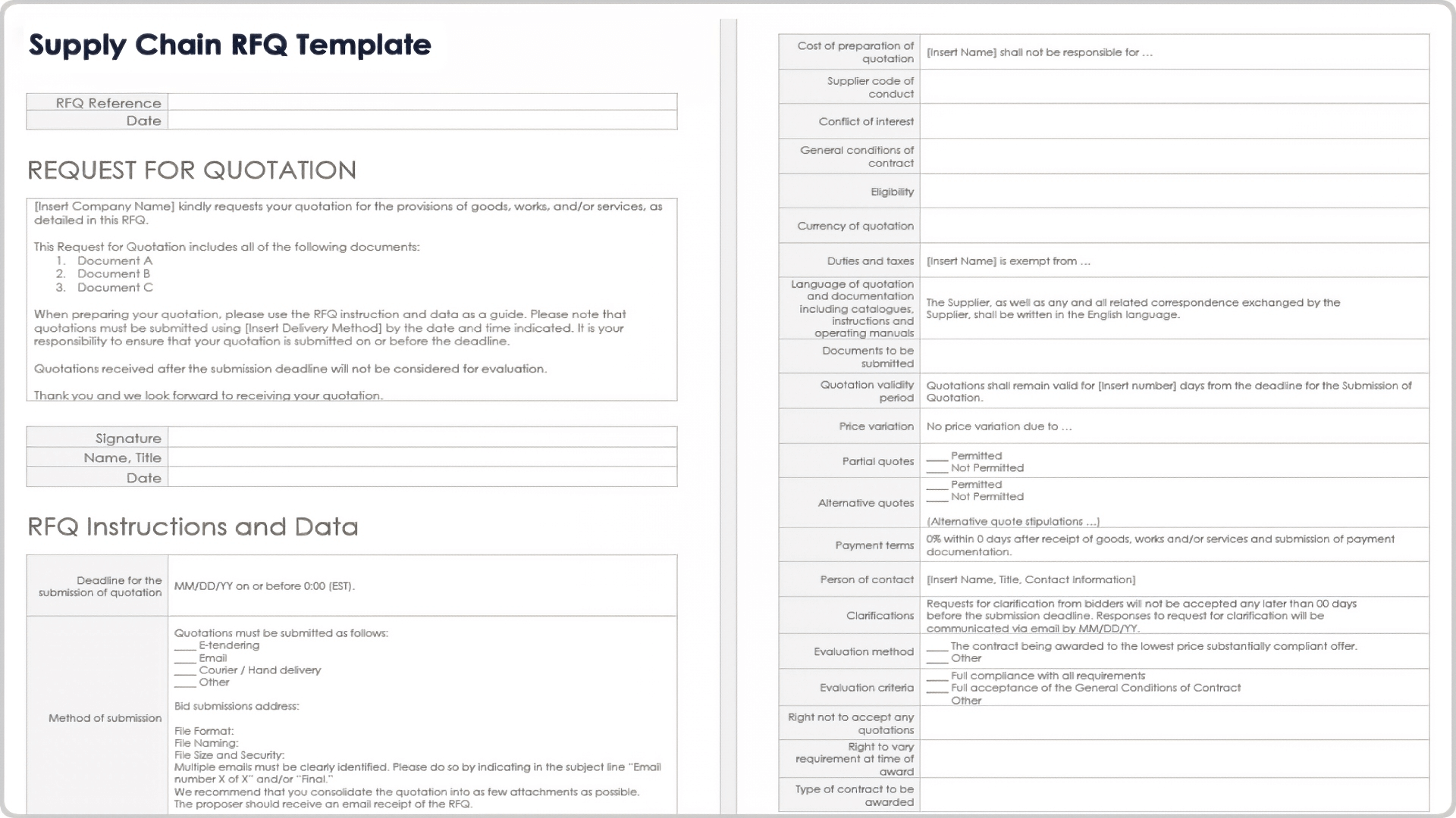 Supply Chain RFQ Template