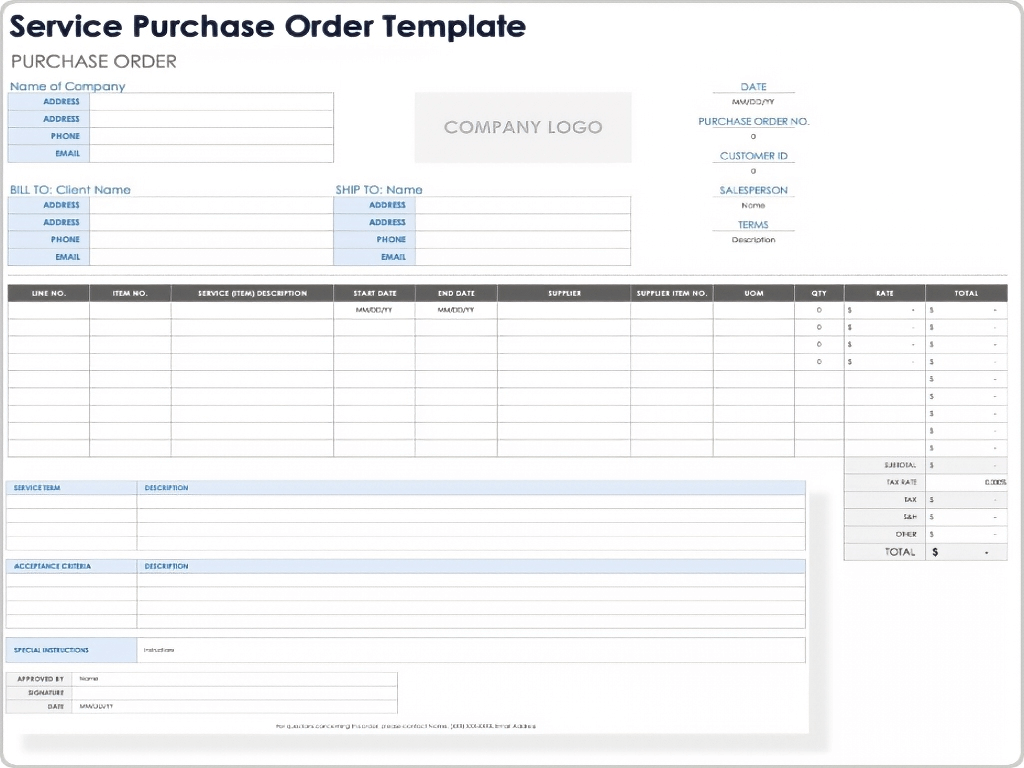 Service Purchase Order Template