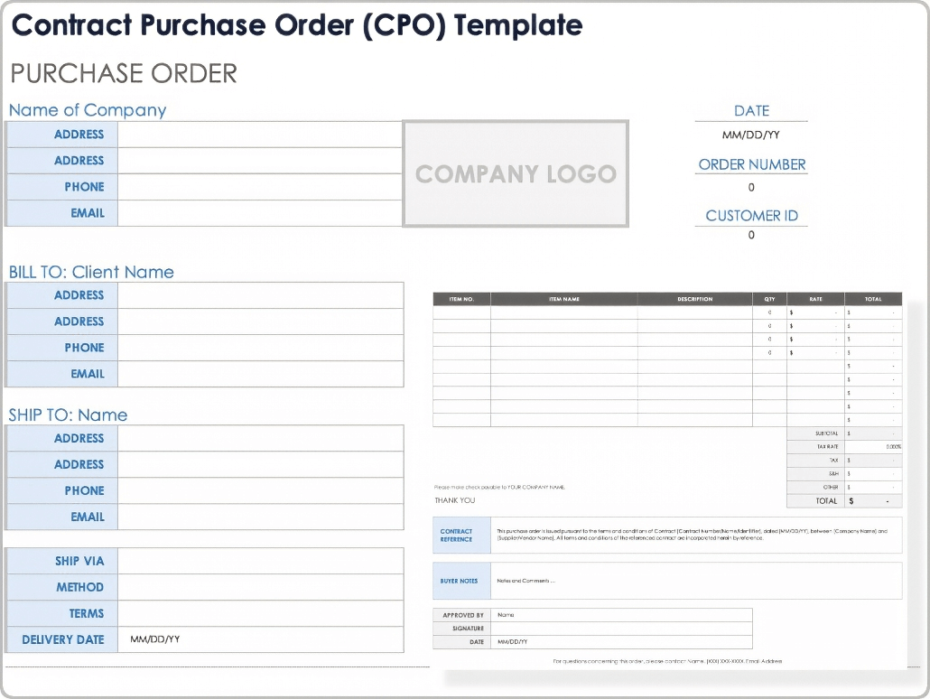 excel contract purchase order template