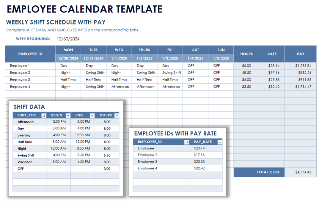 Employee Calendar Template