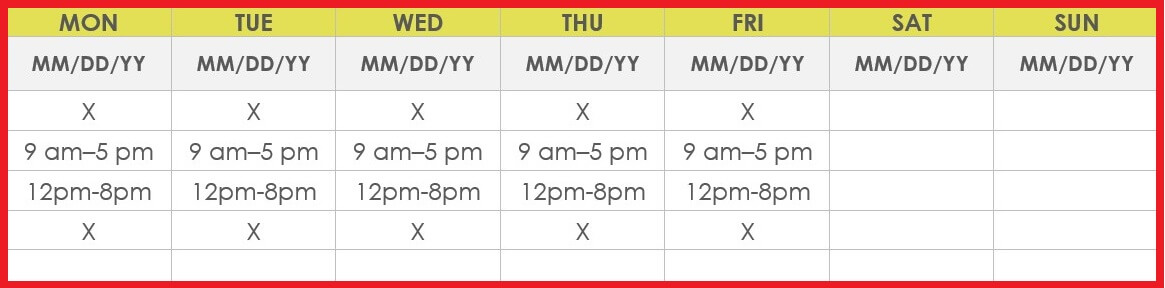 Enter Employee Schedules How To Create Work Schedule Microsoft Word