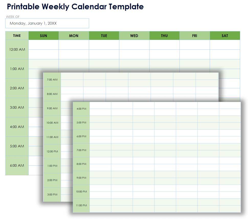 Printable Weekly Calendar Template Landscape