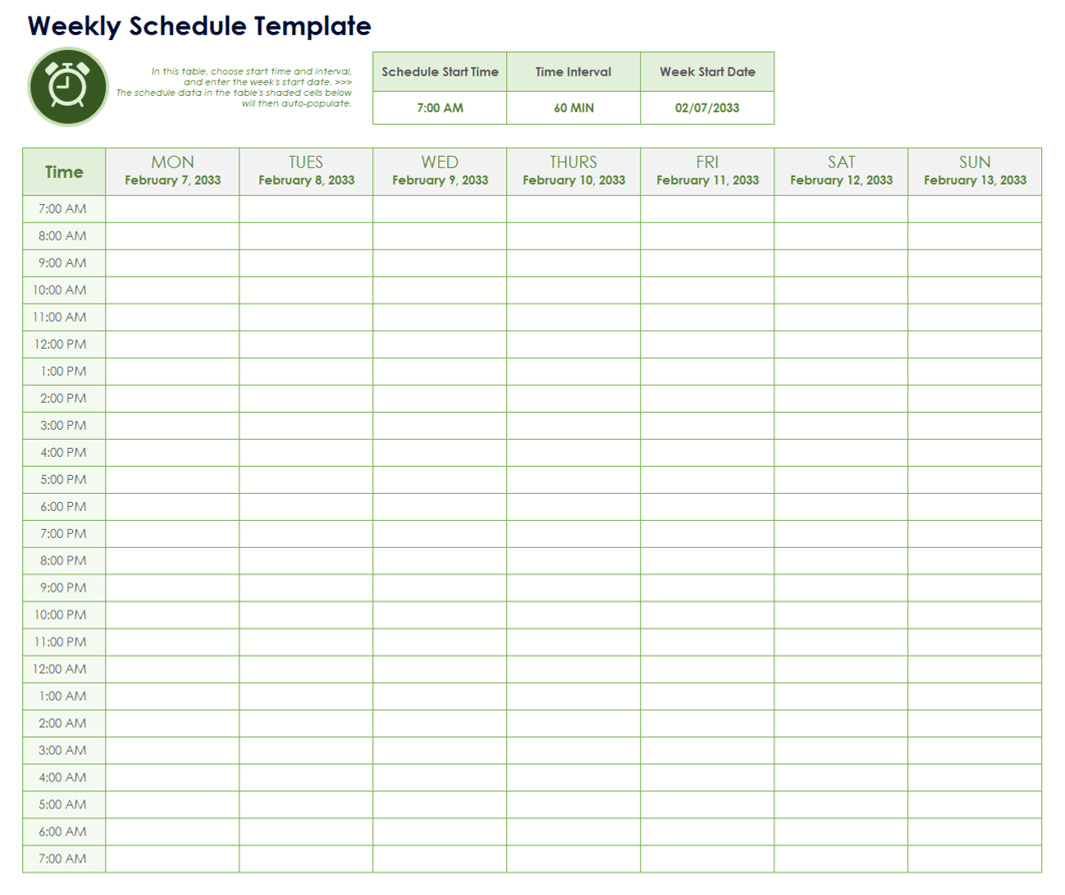 Weekly Schedule Template