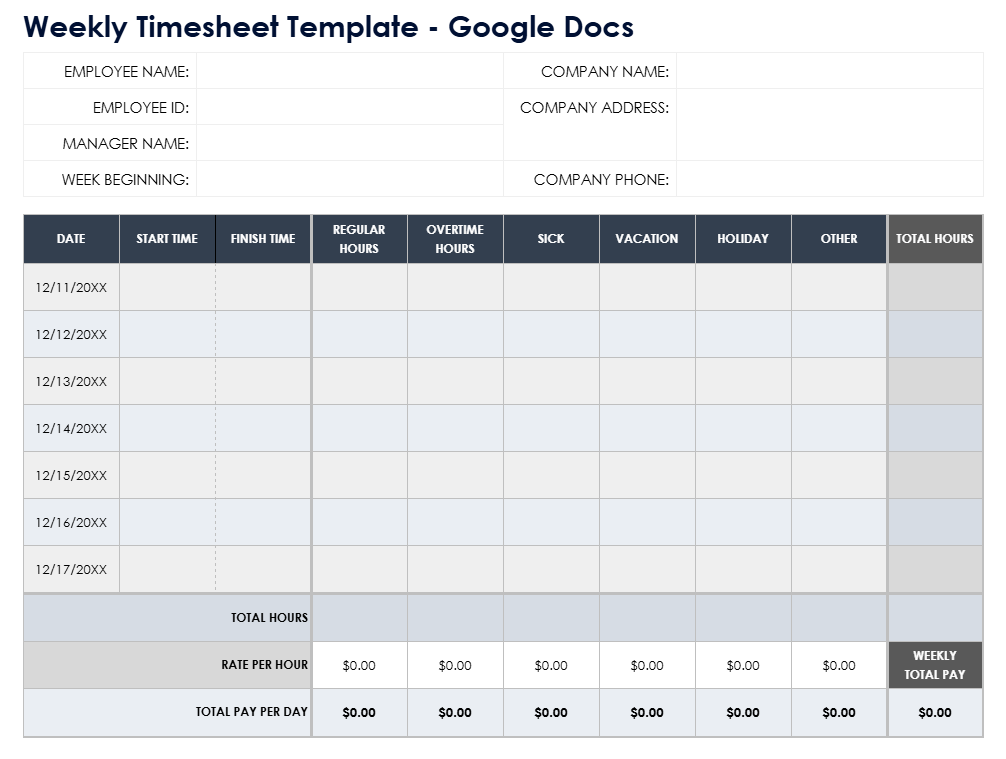 Weekly Timesheet Template