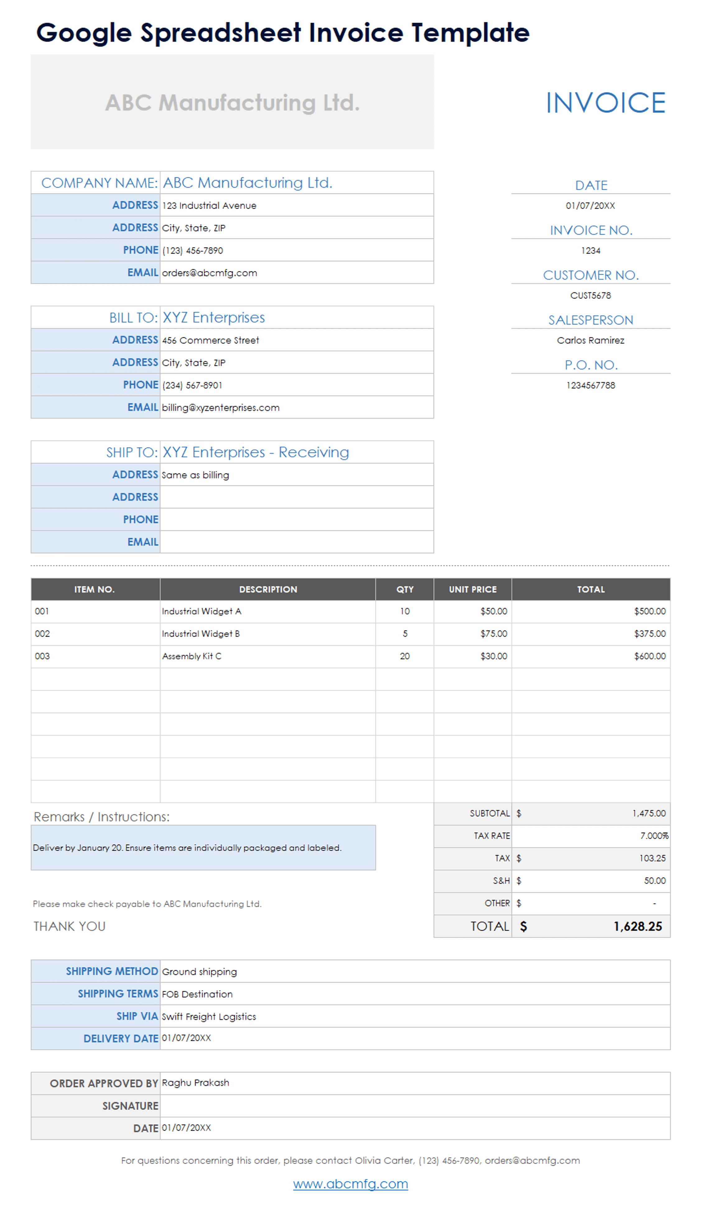 Google Spreadsheet Invoice Template