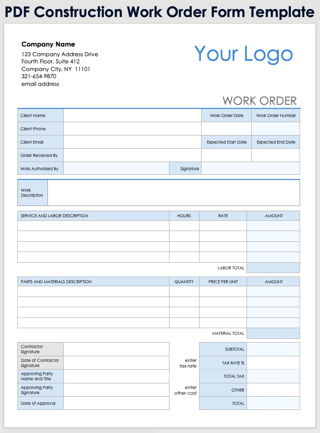 Construction Work Order Template