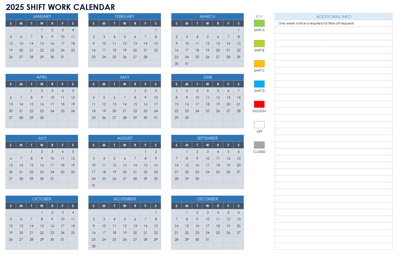 2025 Shift Work Calendar