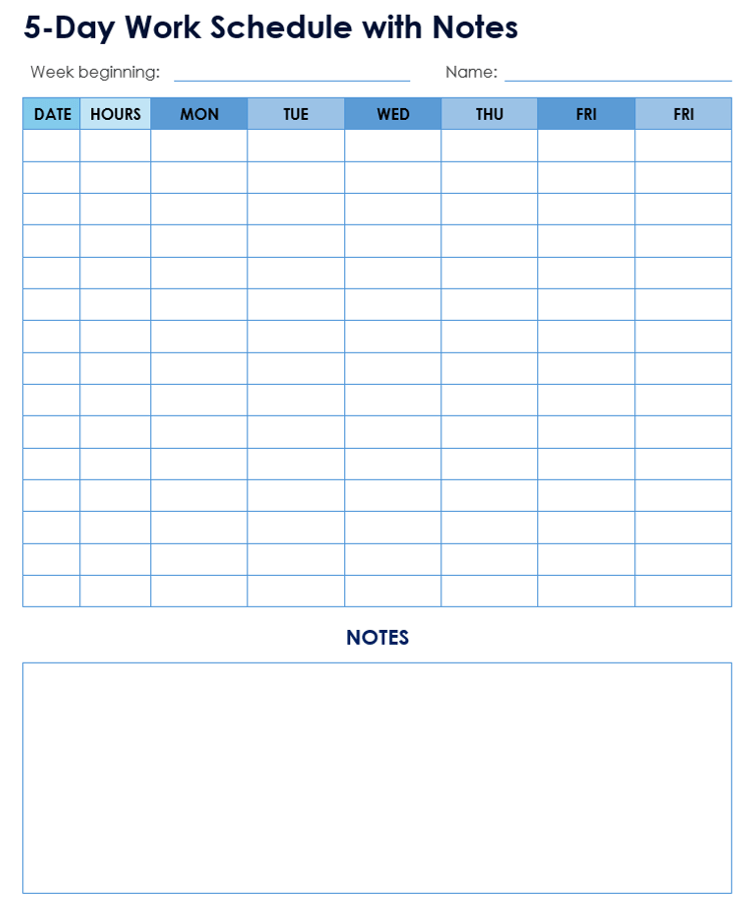 5-Day Work Schedule With Notes