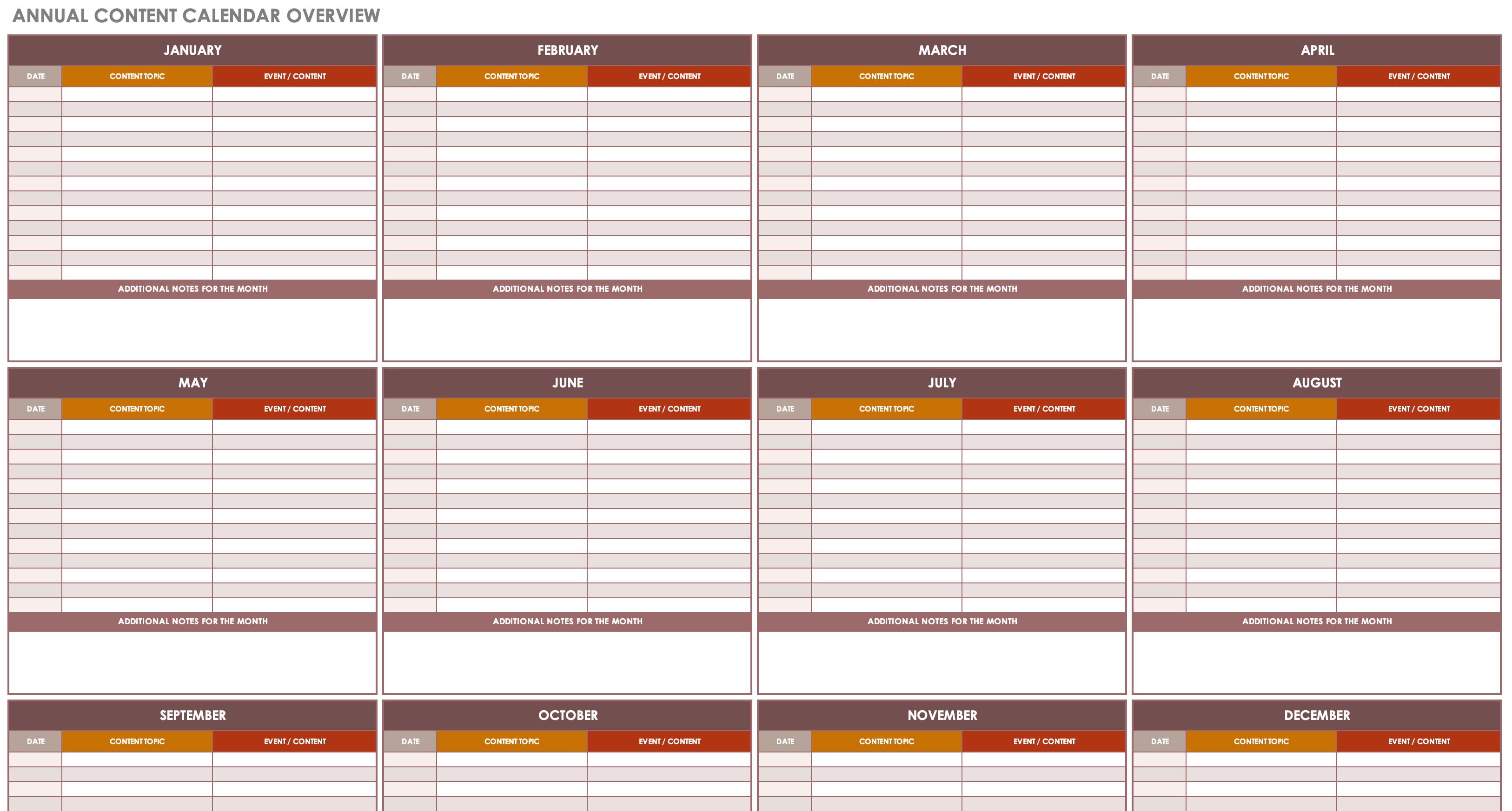 Annual Content Calendar Template