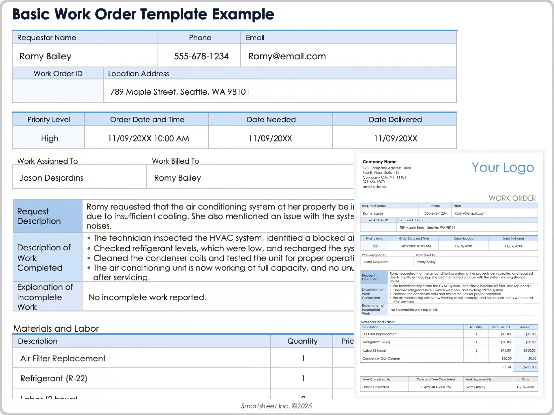 Basic Work Order Template Example