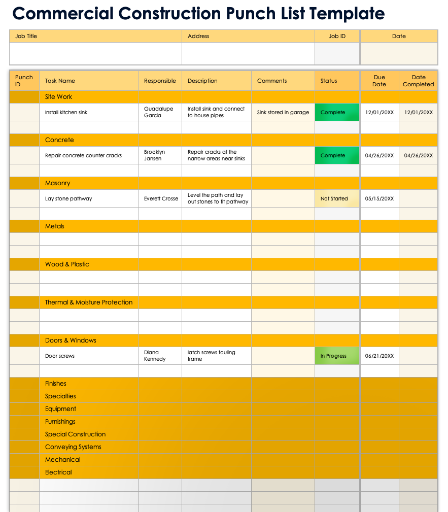 Commercial Construction Punch List Template