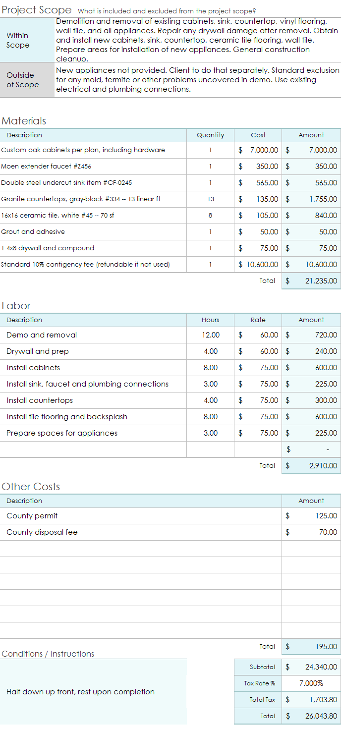 Construction Estimate Example 3