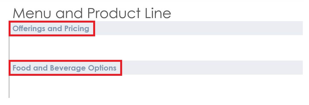 Enter Menu and Product Line How To Create Restaurant Business Plan