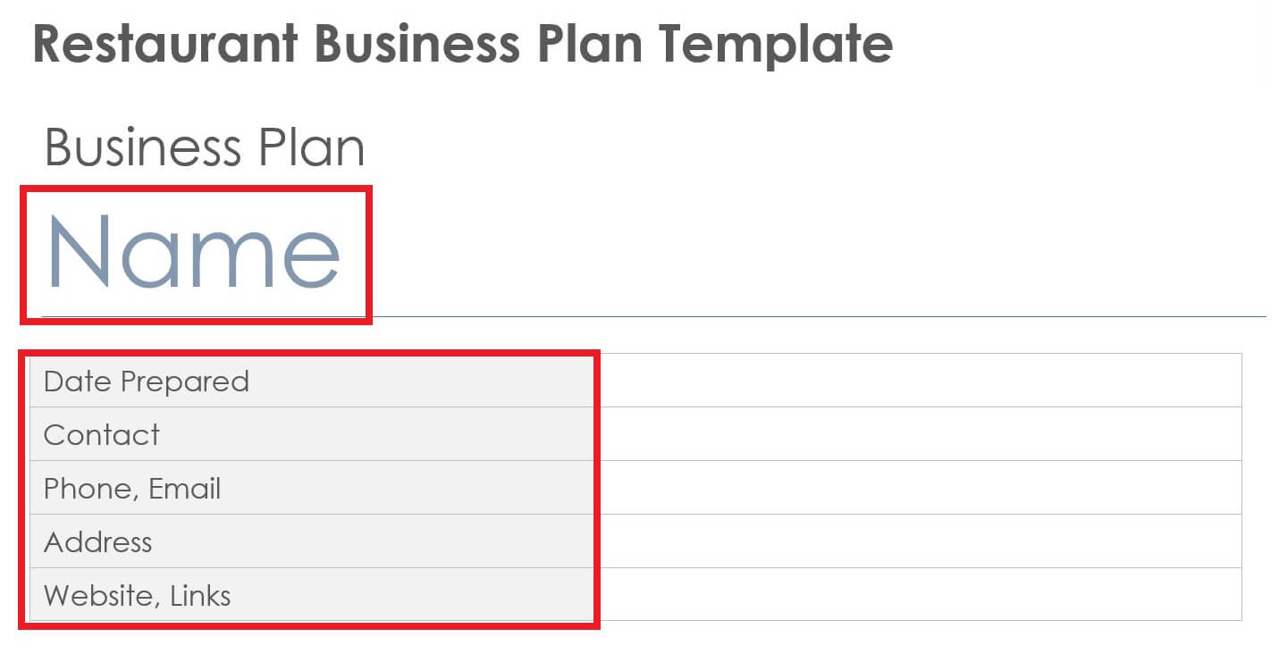 Enter Restaurant Name and Contact Information How To Create Restaurant Business Plan