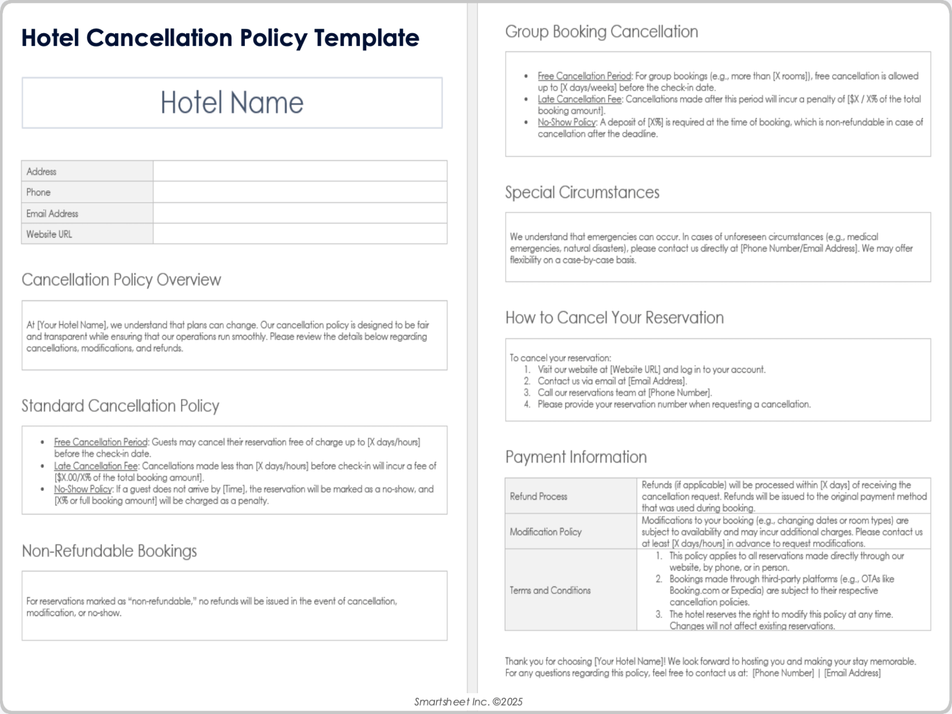 Hotel Cancellation Policy Template