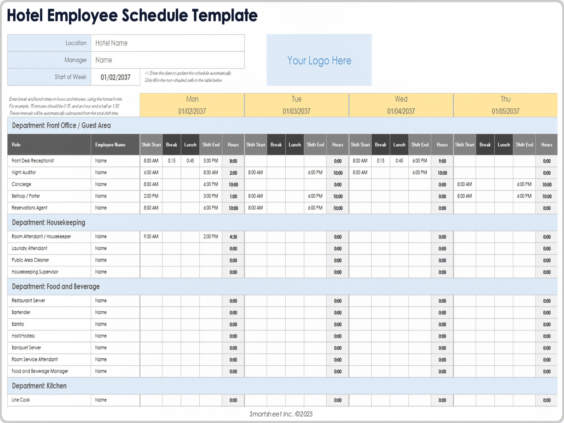 Hotel Employee Schedule Template