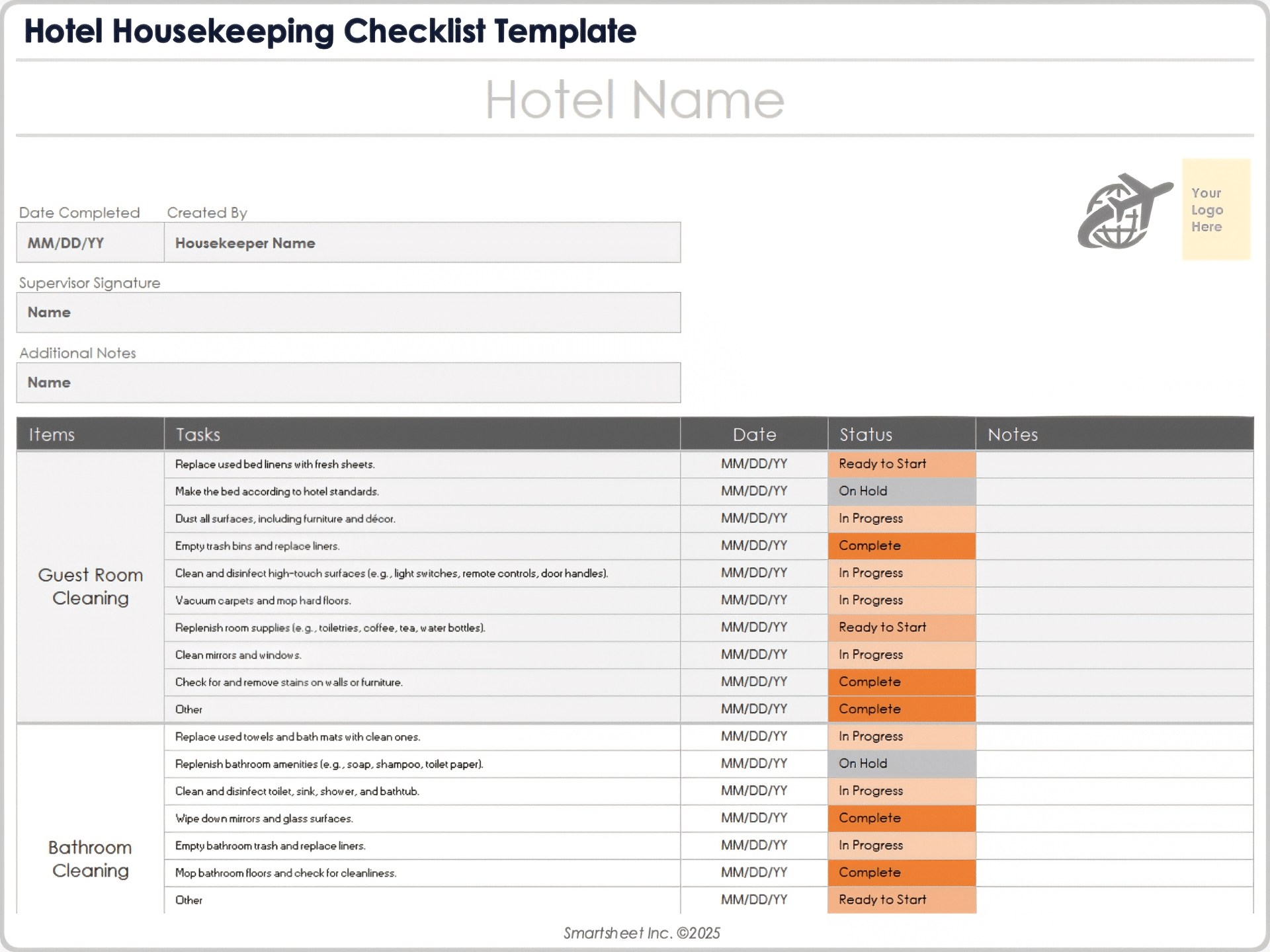 Hotel Housekeeping Checklist Template
